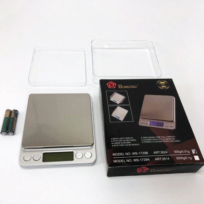 Ваги ювелірні Domotec MS-1729B електронні з 2-ма чашами 0,01-500 гр, Кишенькові ваги для золота