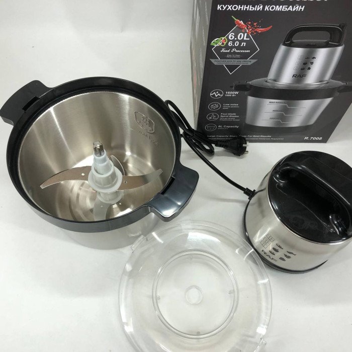 Кухонний блендер подрібнювач RAF R.7008 6 л 600 Вт, Потужний подрібнювач з чашею нержавіюча сталь