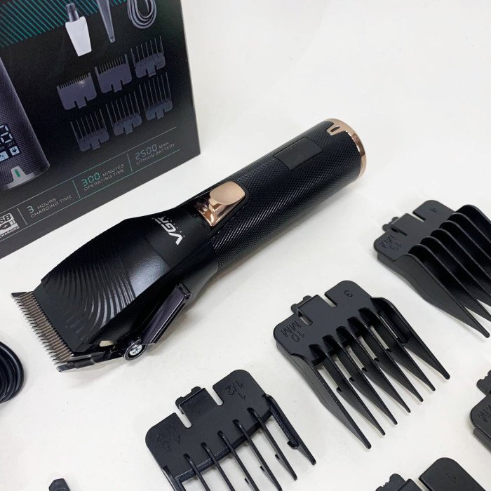 Акумуляторна машинка для стрижки волосся VGR V-280 з дисплеєм та насадками якісна. Колір: чорний