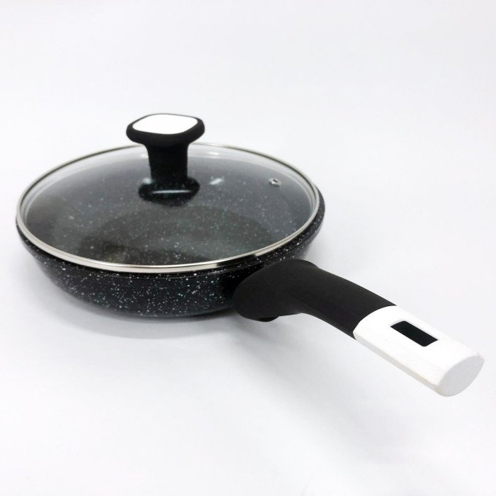 Сковорода UNIQUE UN-5144 22 см з кришкою темний граніт, Довговічні сковорідки, Ідеальна сковорода