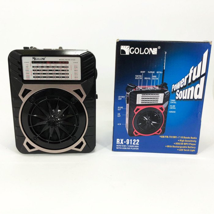 Радіоприймач GOLON RX-9122 портативна колонка всехвильове переносне радіо FM ліхтар LED. Колір: синій