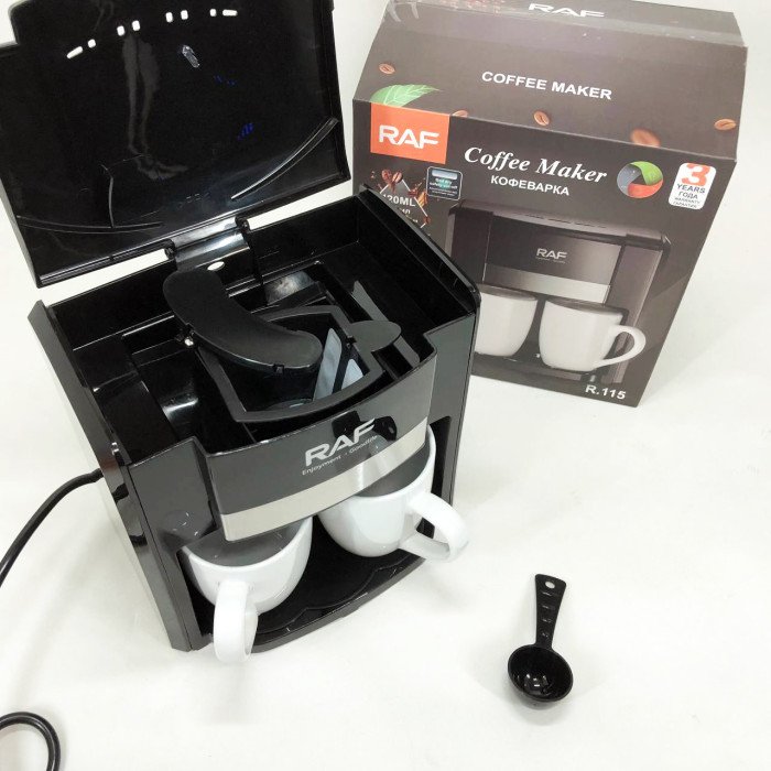Кавоварка 2 чашки напівавтоматична RAF R.115 650 Вт, Кавова кавоварка електрична для кухні