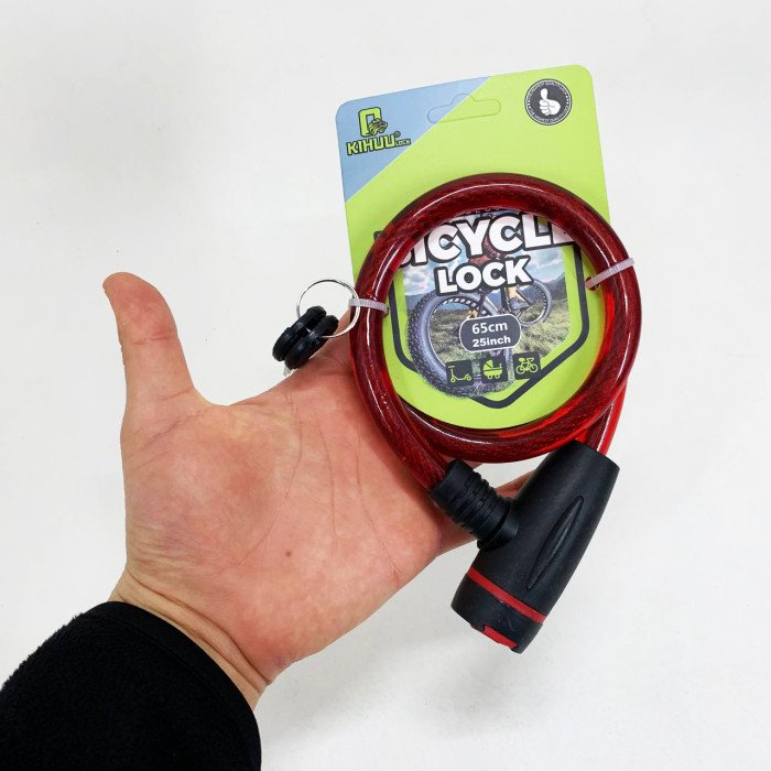 Замок велосипедний KIHUU LOCK 187, 15*65 тросовий, 2 ключі. Колір: червоний
