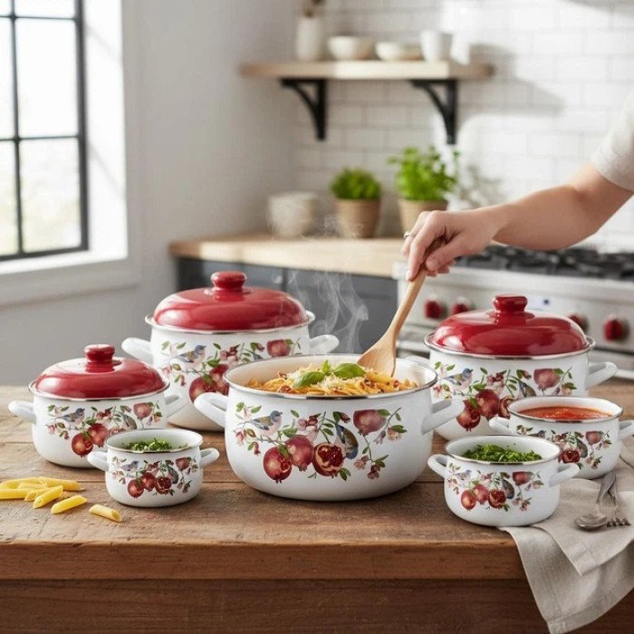 Набір емальованих каструль Edenberg EB-1873 з малюнком, 10 предметів