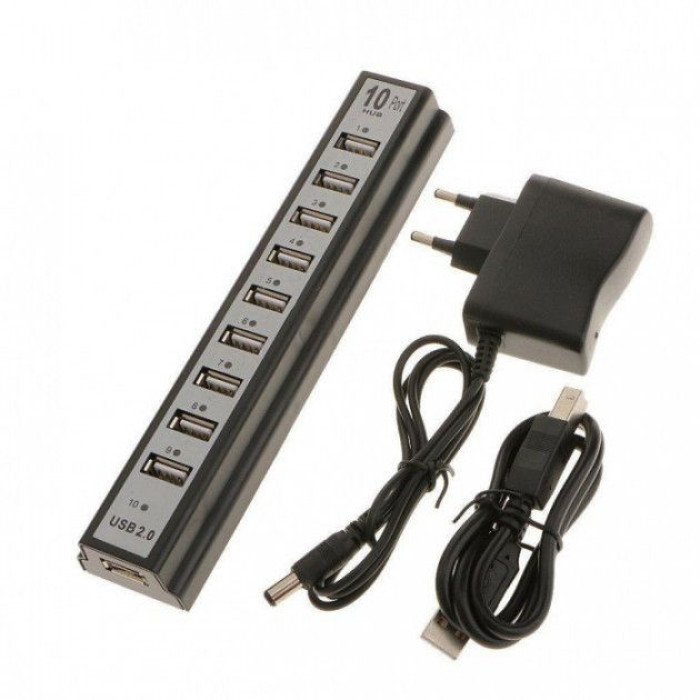 Розгалужувач USB HUB на 10 портів з активною зарядкою 220V, Розгалужувач юсб, Хаб для ноутбука