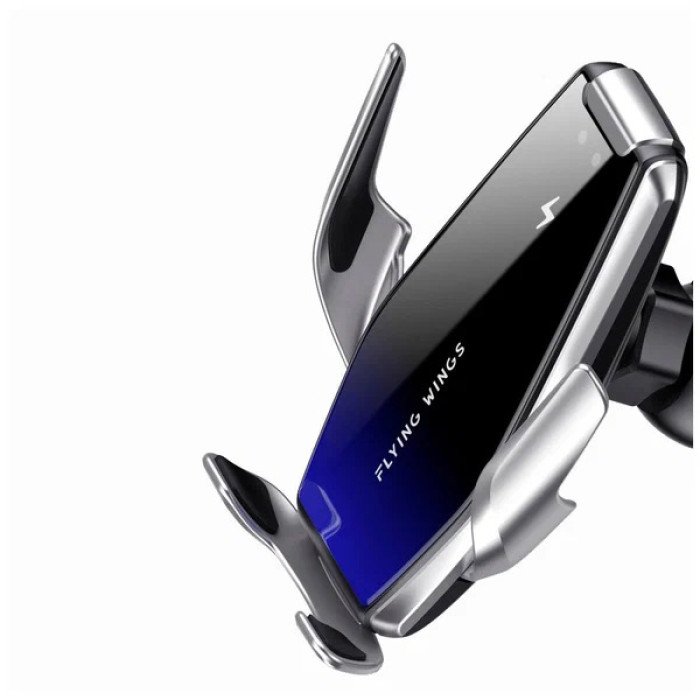 Автомобільний тримач S7 для телефону з бездротовим швидким заряджання flying wings. Колір: срібний