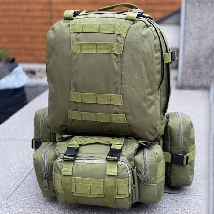 Рюкзак тактичний 55л з трьома підсумками! Якісний штурмовий для походу подорожей великий рюкзак баул