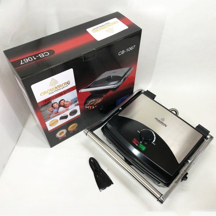 Гриль притискний Crownberg CB-1067, Електричний контактний гриль для дому з терморегулятором 2000Вт
