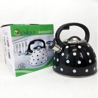 Чайник із свистком для газової плити Unique UN-5301 2,5л горошок, гарний чайник. Колір: чорний
