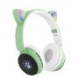 Бездротові навушники ST77 LED з котячими вушками, що світяться. Колір: зелений
