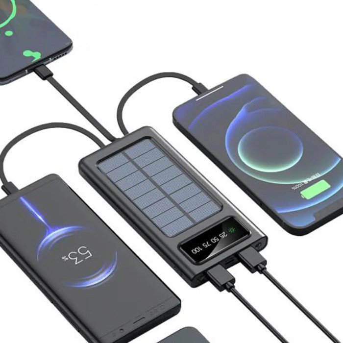 Портативний зарядний пристрій на 10000mAh, Power Bank на сонячній батареї, заряджання. Колір: чорний