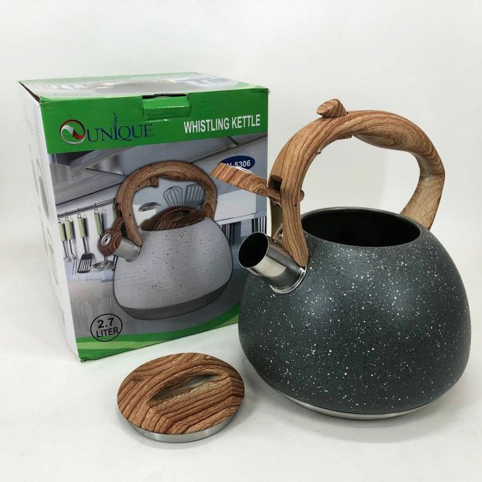 Чайник Unique зі свистком UN-5306 2,7л мармур, для газових плит, чайник нержавіюча сталь. Колір: темно-сірий