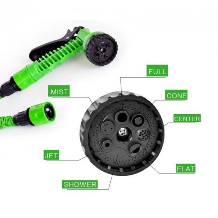 Шланг садовий Magic House 15.0м з розпилювачем (6 режимів). Колір: зелений