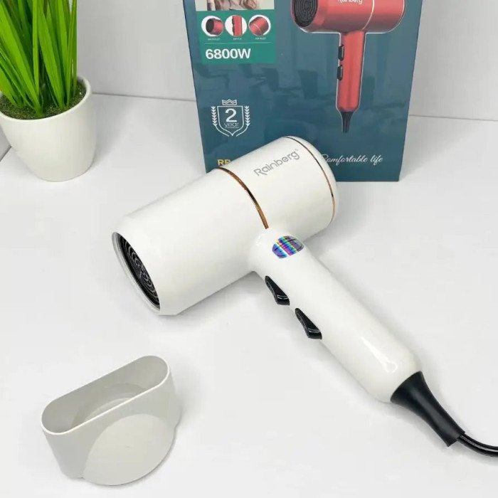 Фен для укладання та сушіння волосся Rainberg RB-2211 + насадка-концентратор. Колір: білий
