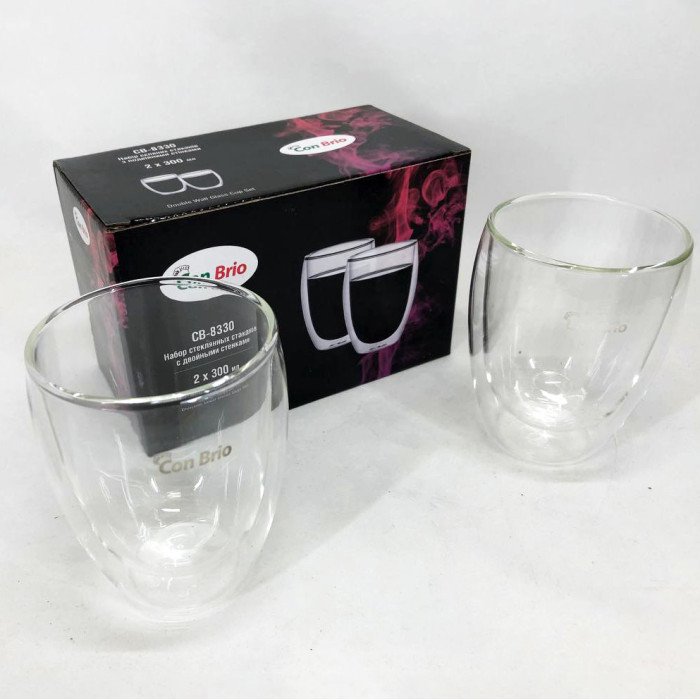 Набір склянок із подвійним дном Con Brio CB-8330-2 300 мл 2 шт, прозорі чашки з подвійними стінками