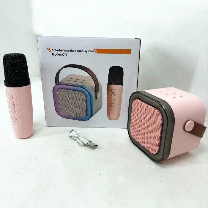 Портативна колонка з караоке мікрофоном та RGB підсвічуванням K12 10W Bluetooth. Колір: рожевий
