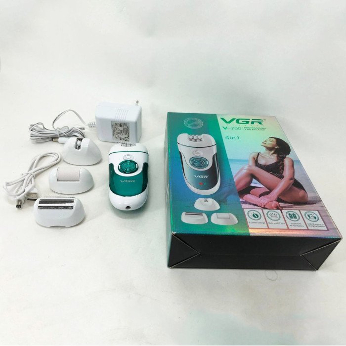 Епілятор VGR V-700 Жіночий бездротовий з підсвіткою для ніг та зони бікіні, пемза, електробритва для ніг