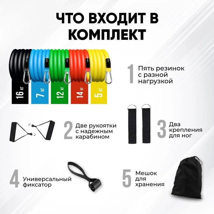 Еспандер гумовий джгут вправи, Гумка еспандер для фітнесу вправи, Фітнес гумки 5 в 1
