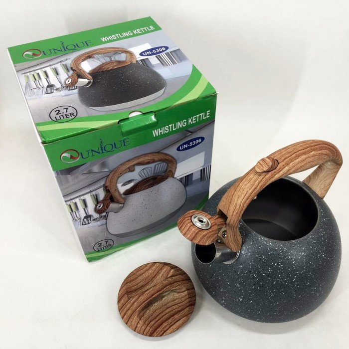 Чайник Unique зі свистком UN-5306 2,7л мармур, для газових плит, чайник нержавіюча сталь. Колір: темно-сірий
