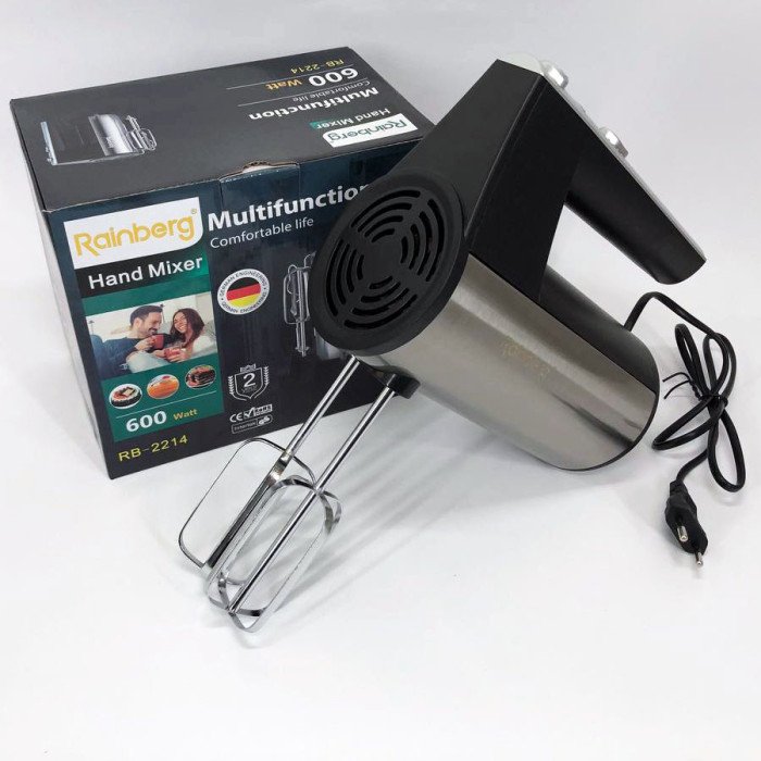 Міксер ручний електричний Rainberg RB-2214 600W 5 швидкостей з підставкою, двовіночковий міксер