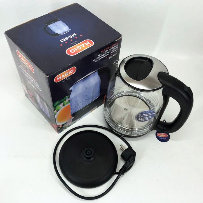 Електрочайник Magio MG-983 з підсвічуванням, 1.7Л, Стильний електричний чайник, прозорий з підсвічуванням