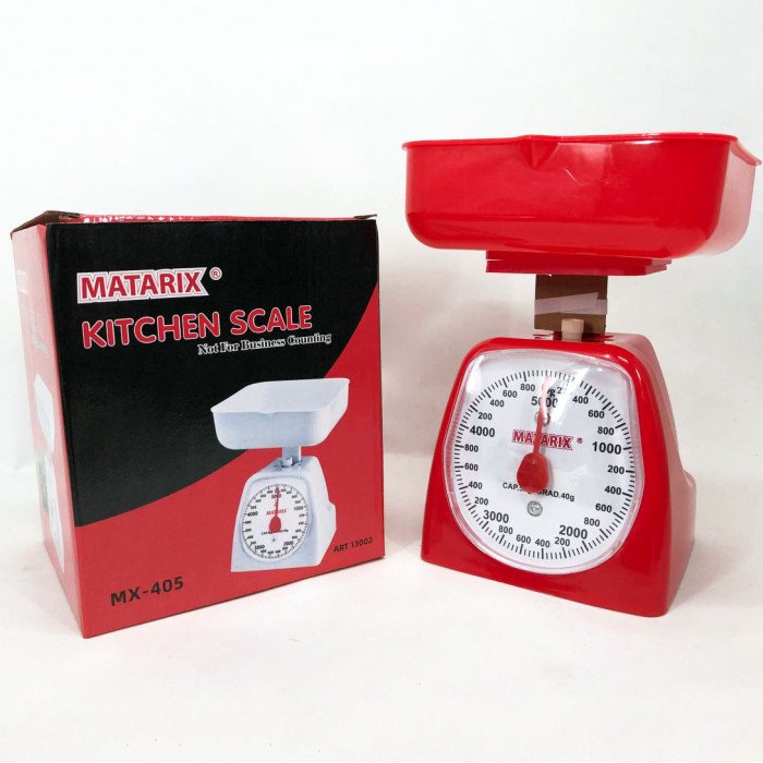 Ваги кухонні механічні MATARIX MX-405 5 кг, ваги для зважування продуктів. Колір: червоний