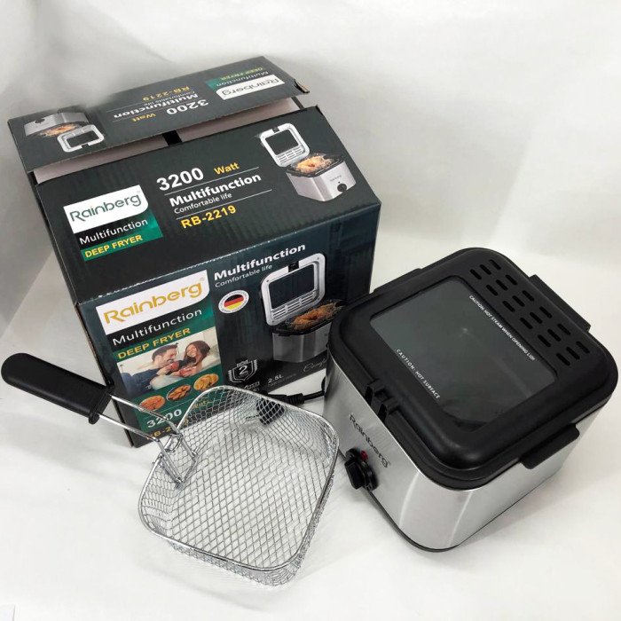 Фритюрниця для дому Rainberg RB-2219 з терморегулятором та знімною чашею електрофритюрниця міні фритюрниця