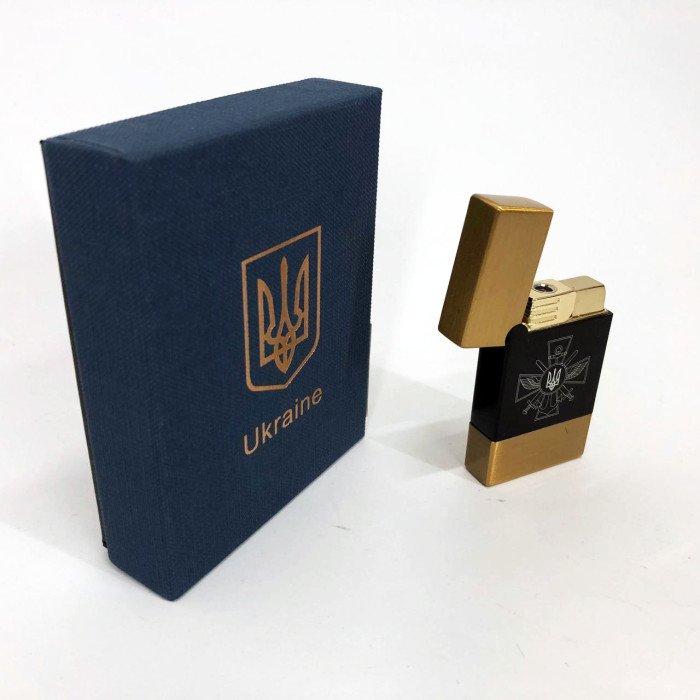 Запальничка газова Україна (Подарунка, турбо полум'я) HL-393-1. Колір: золото