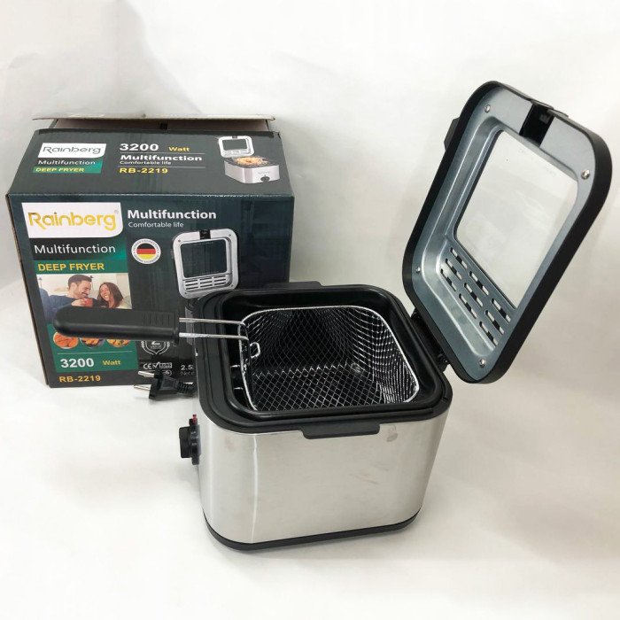 Фритюрниця для дому Rainberg RB-2219 з терморегулятором та знімною чашею електрофритюрниця міні фритюрниця