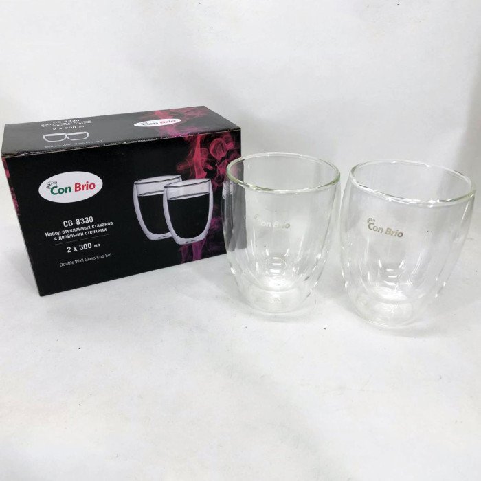 Набір склянок із подвійним дном Con Brio CB-8330-2 300 мл 2 шт, прозорі чашки з подвійними стінками