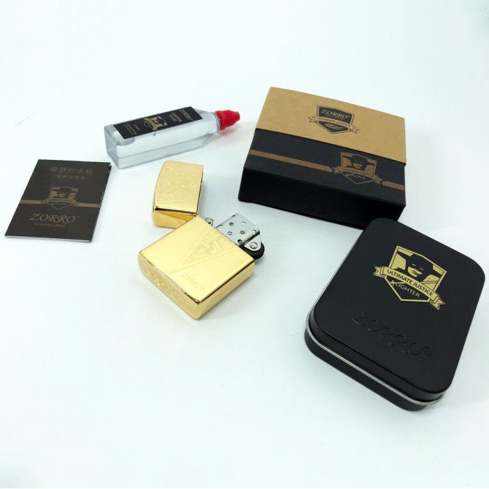 Запальничка бензинова Zorro HL-366, запальничка на день народження, вітрозахисна запальничка. Колір: золотий