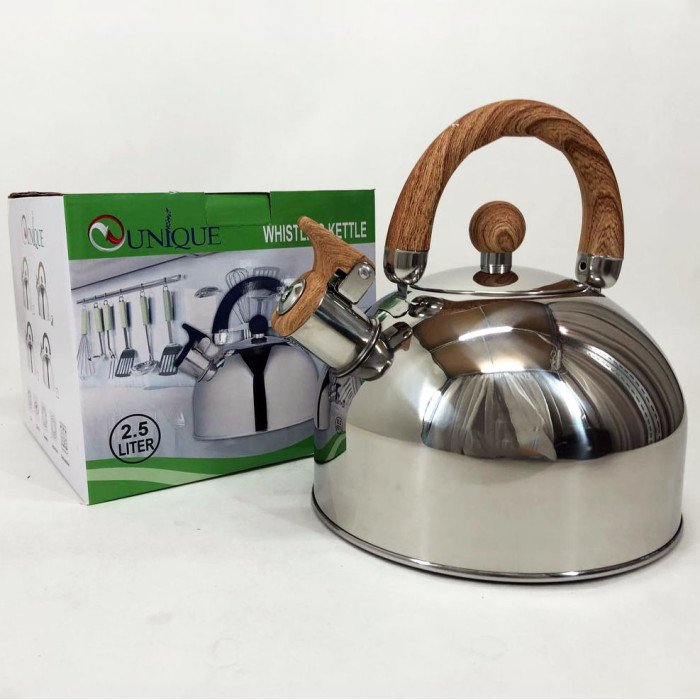 Чайник Unique зі свистком UN-5302 2,5л, Чайник для газ плити, Чайник газовий, Гарний. Колір: коричневий