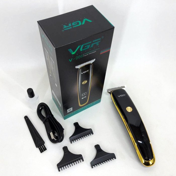 Тример для стрижки волосся та бороди VGR V-966 LED Display, машинка чоловіча для гоління. Колір: золотий
