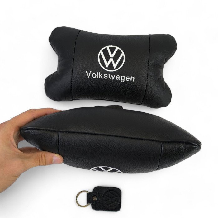 Набір подушок 2шт в авто Volkswagen з натуральної шкіри, на підголовник у машину, Автомобільна  подушка