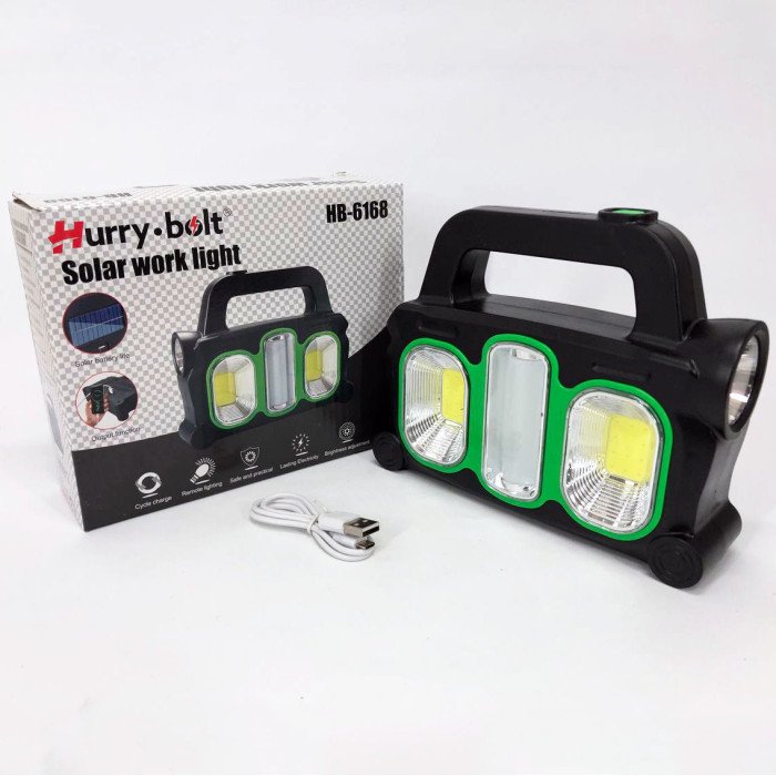 Ліхтар ручний на сонячній батареї 3в1 HB-6168-LED+2COB з боковою лампою, 3 режими з функцією Power Bank