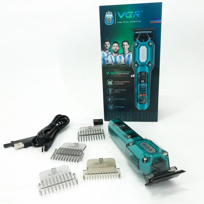 Аккумуляторная машинка для стрижки VGR V-900 с дисплеем, беспроводная для стрижки волос. Цвет: зеленый