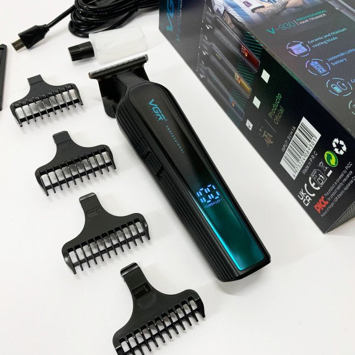 Професійний триммер для бороди та вусів з керамікою VGR V-930 насадки 1-7 мм. Колір: зелений