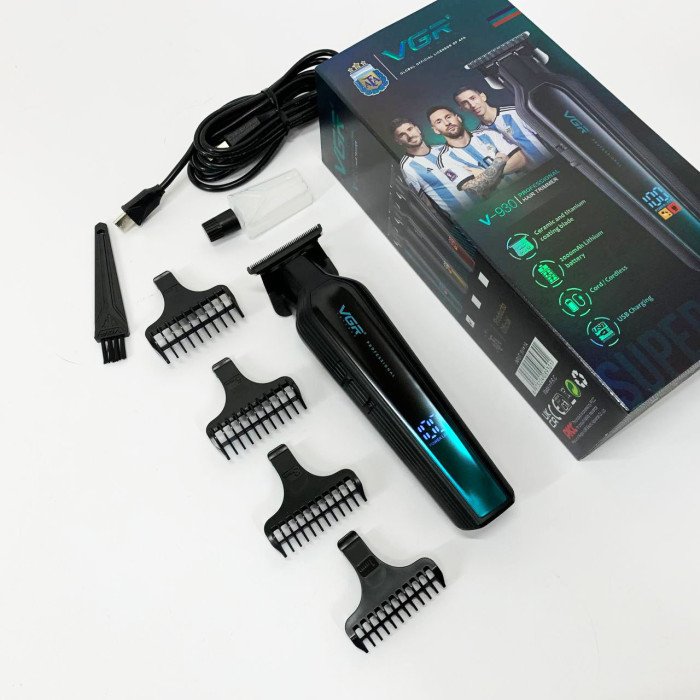 Професійний триммер для бороди та вусів з керамікою VGR V-930 насадки 1-7 мм. Колір: зелений