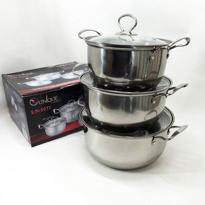 Набір каструль із нержавіючої сталі UNIQUE UN-5071 6 предметів, Каструлі з прозорими кришками