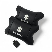Набір шкіряних подушок Suzuki з вишивкою логотипу + брелок у подарунок для авто