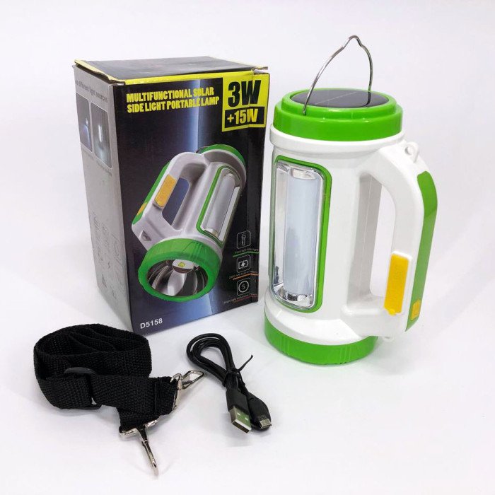 Ліхтар кемпінговий із сонячною панеллю 5158-LED-COB power bank, переносний ліхтар. Колір: зелений