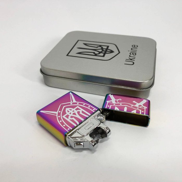 Дугова електроімпульсна запальничка USB Україна металева коробка HL-446. Колір: хамелеон