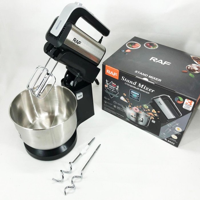 Стаціонарний міксер ручний RAF R.6652 із металевою чашею 3.5 л 1000 Вт