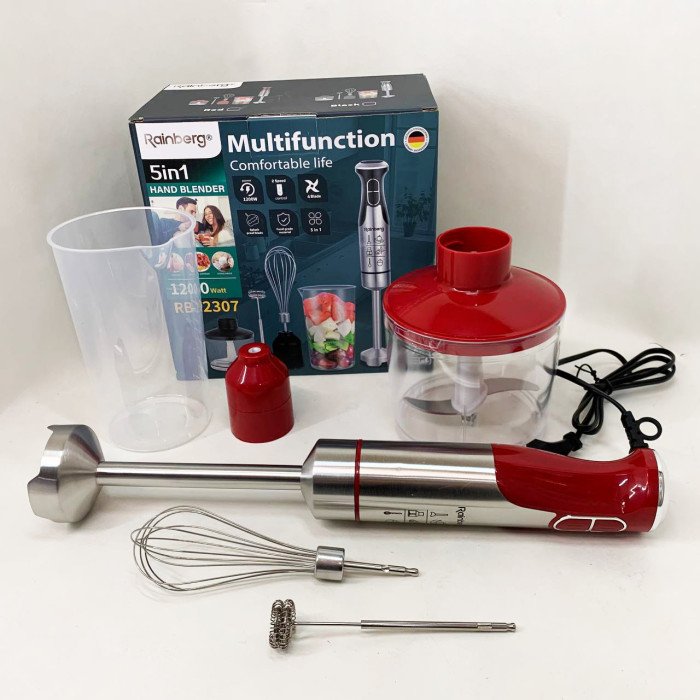 Блендер 5в1 Rainberg RB-2307 багатофункціональний занурювальний та стаціонарний Red