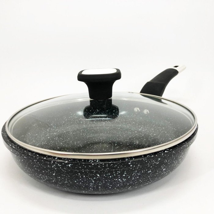 Сковорода UNIQUE UN-5114 22 см із кришкою граніт світлий багатошарове покриття