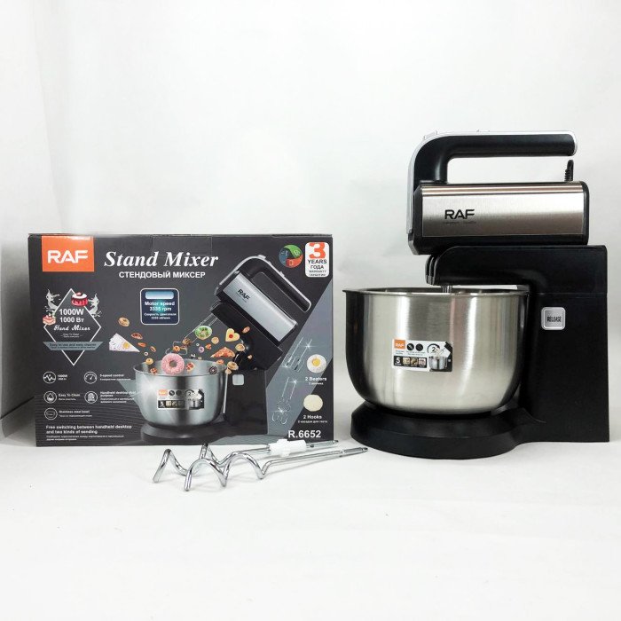 Стаціонарний міксер ручний RAF R.6652 із металевою чашею 3.5 л 1000 Вт