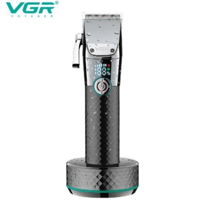Професійна бездротова машинка для стрижки VGR V-682 тример для волосся, бороди та вусів на підставці