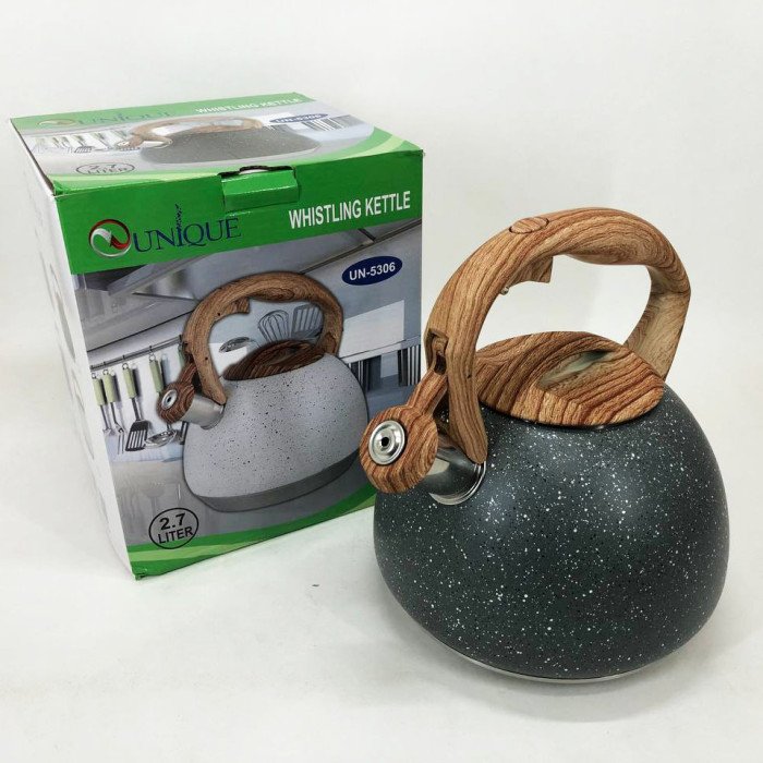 Чайник Unique зі свистком UN-5306 2,7л мармур, для газових плит, чайник нержавіюча сталь. Колір: темно-сірий