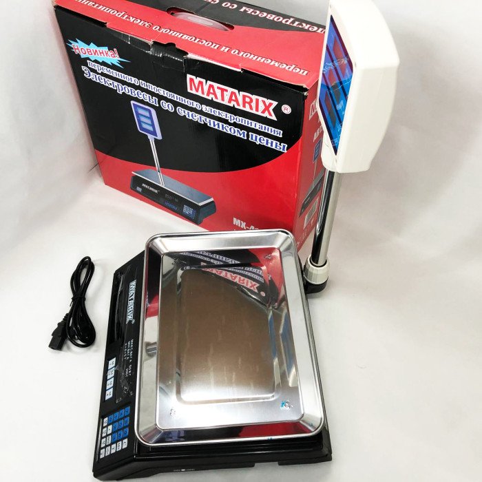 Ваги товарні Matarix MX-411+ на 50 кг, Ваги торговельні з табло, Ваги торговельні настільні зі стійкою