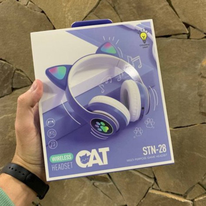 Бездротові навушники LED з котячими вушками CAT STN-28, Стерео навушники з котячими вушками. Колір: синій